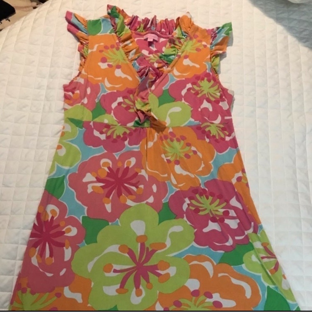 Lilly Pulitzer Pink Orange and Green Patterned  Flower Dress XL